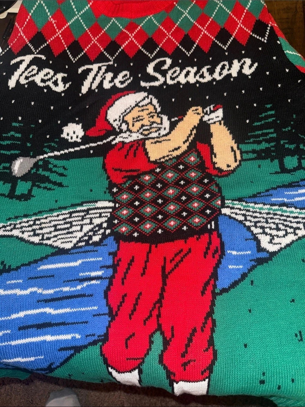 Ugly Christmas Sweater Tees The Season Golfing Santa Christmas Sweater Red & Gre